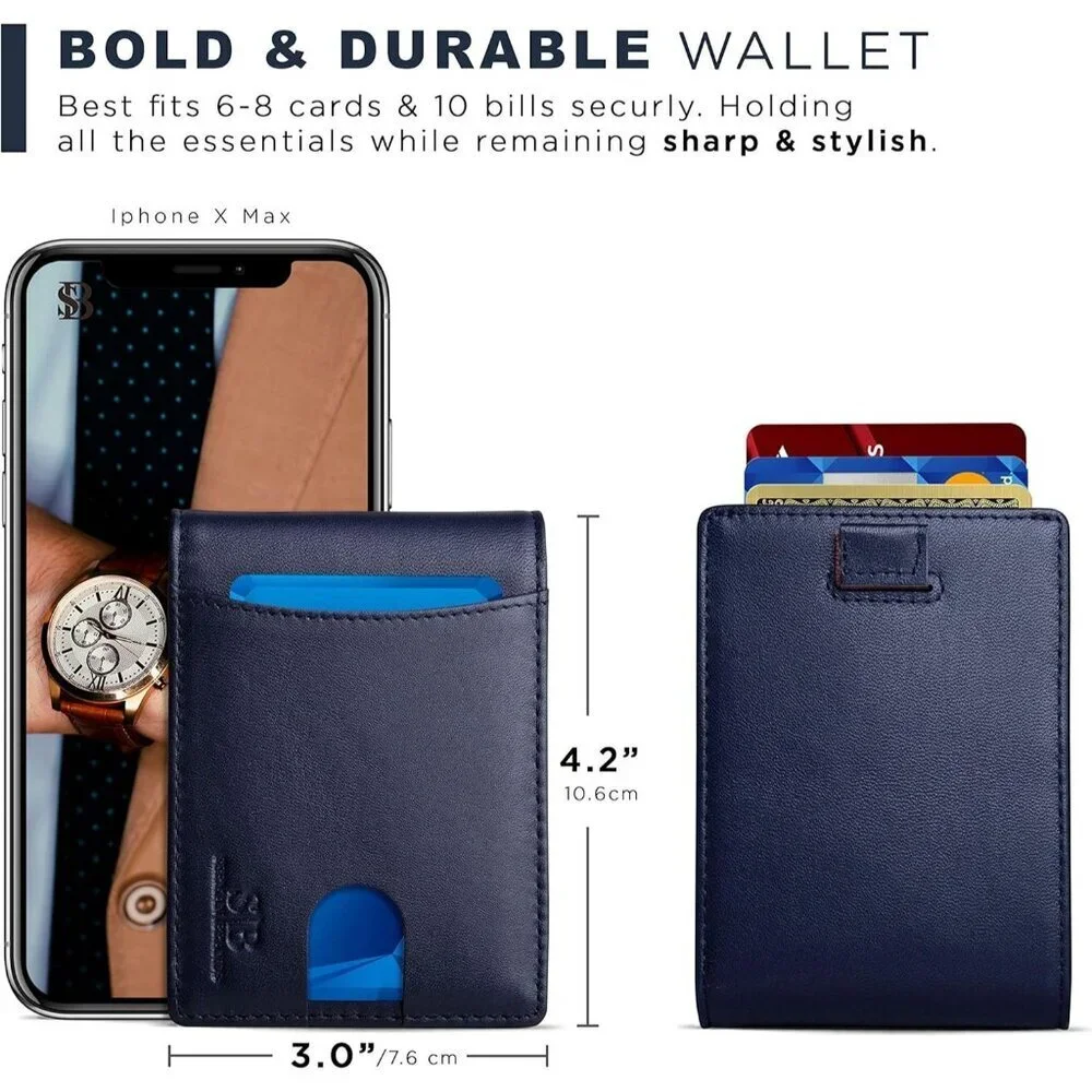 Men's Luxe Blue Genuine Premium Vegan Leather Front 2 Pocket Wallets Stylish